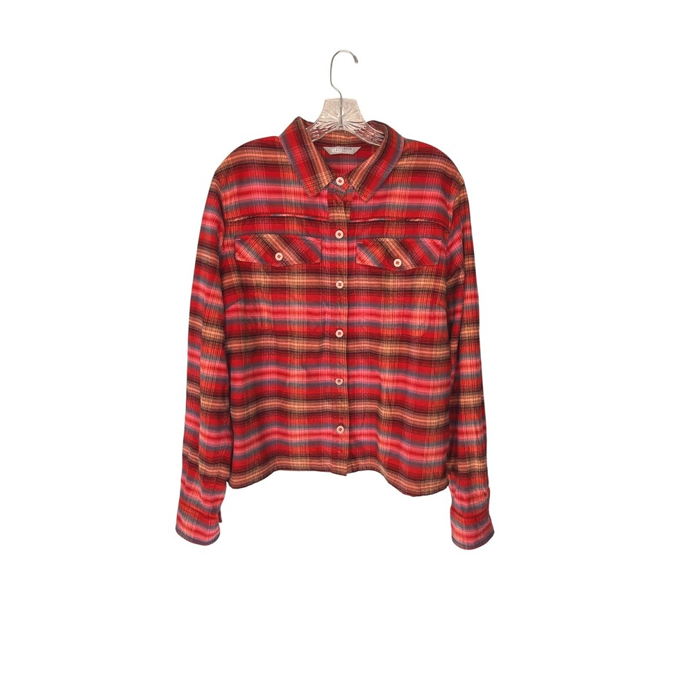 Stio Flannel Button Down Shirt Women's Red Western Ranch Farm Long Sleeve Large